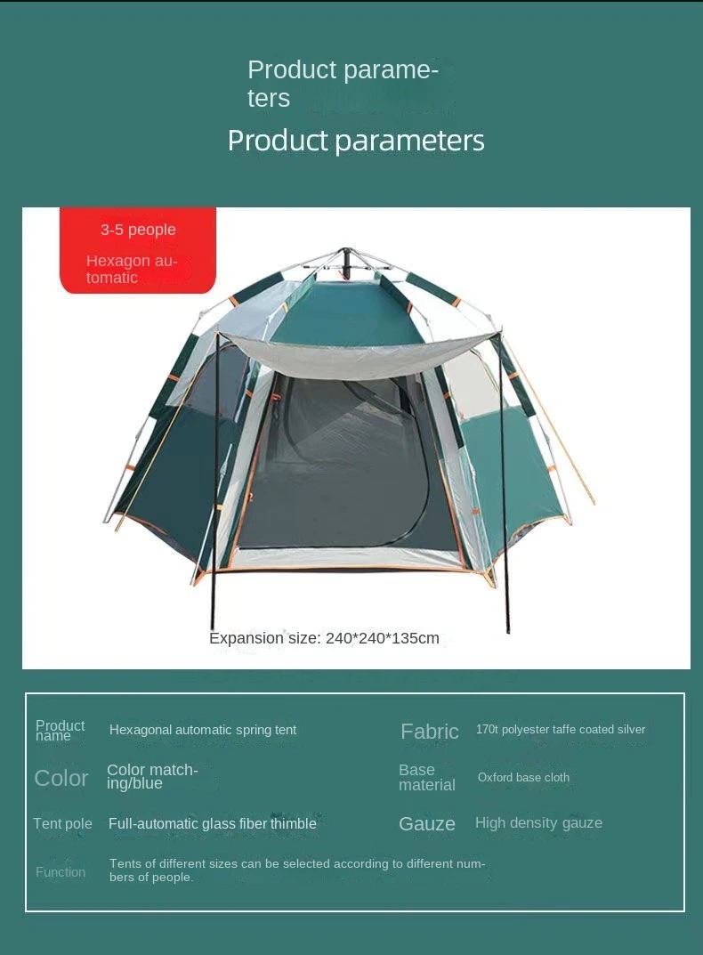 Cheap Goat Tents Outdoor Camping Tent Portable Folding Quick open Automatic Picnic Sunscreen Camping Hexagonal Mountaineering Rainproof Tent   